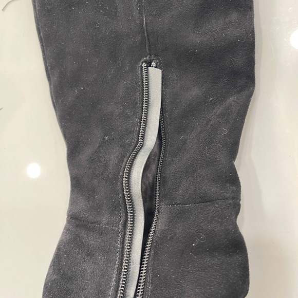 Rialto Black Gray Cordelia Patchwork Boots Zipper Suede Knee High Heel Almond 8M - Picture 8 of 14